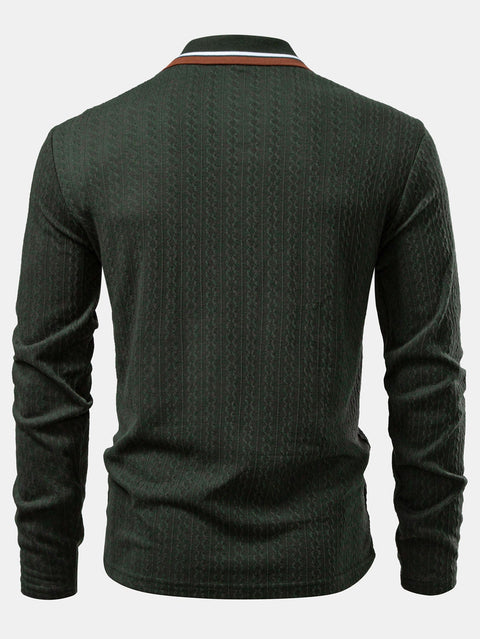 Long Sleeve Twist Jacquard Polo Shirt