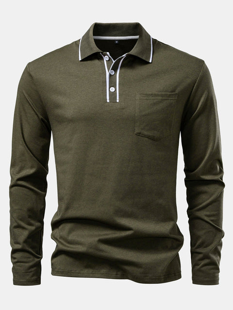 Long Sleeved Contrast Polo Shirt With Pocket