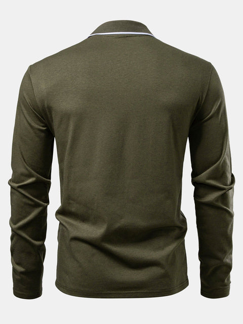 Long Sleeved Contrast Polo Shirt With Pocket