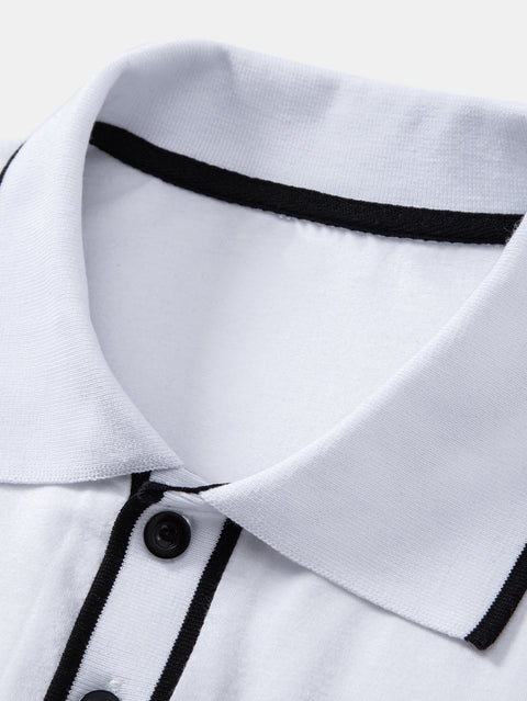 Long Sleeved Contrast Polo Shirt With Pocket