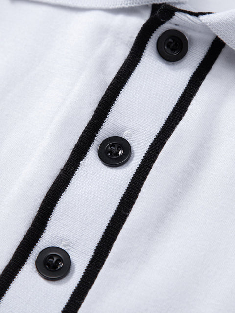 Long Sleeved Contrast Polo Shirt With Pocket