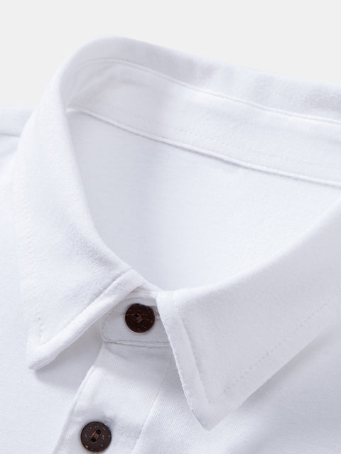 Solid Long Sleeve Cotton Polo Shirt
