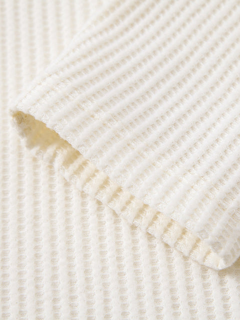 Long Sleeve Waffle Mock Neck T-Shirt & Drawstring Knitted Waffle Pants