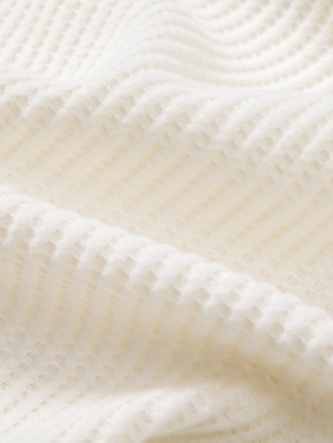 Long Sleeve Waffle Mock Neck T-Shirt & Drawstring Knitted Waffle Pants