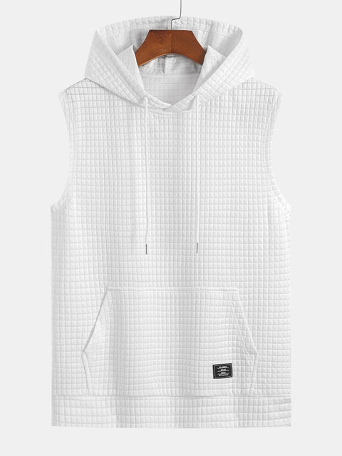 Waffle Sleeveless Hooded T-Shirt With Kangaroo Pocket & Shorts