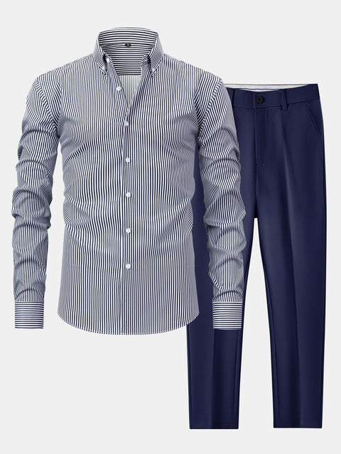 Long Sleeve Stripe Button Up Shirt & Slim Fit Tapered Trousers