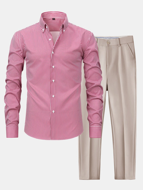 Long Sleeve Stripe Button Up Shirt & Slim Fit Tapered Trousers