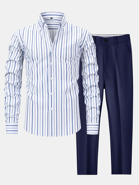 Long Sleeve Stripe Button Up Shirt & Slim Fit Tapered Trousers