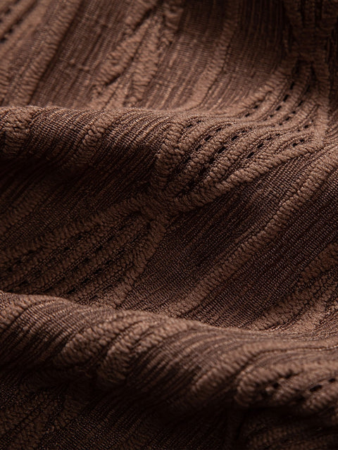 Geometric Jacquard Eyelet Cuban Shirt & Crinkled Textured Drawstring Shorts