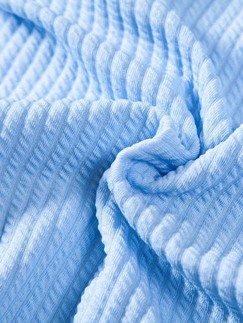 Muscle Fit Ribbed Stand Collar Shirt & Elastic Waist Straight Leg Trousers