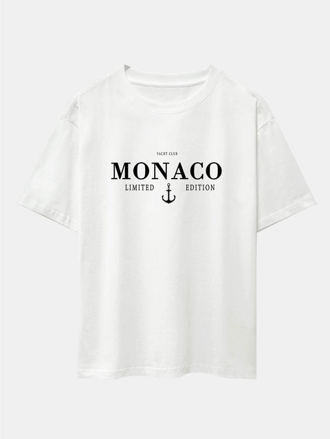 Monaco Slogan Print Drop Shoulder Oversize T-Shirt & Drawstring Corduroy Shorts