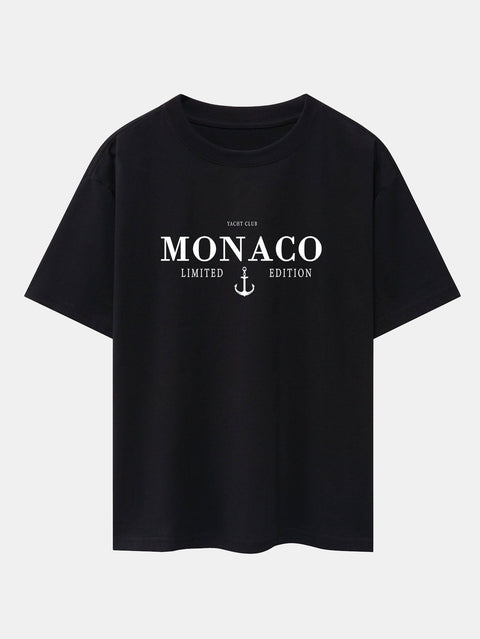 Monaco Slogan Print Drop Shoulder Oversize T-Shirt & Drawstring Corduroy Shorts