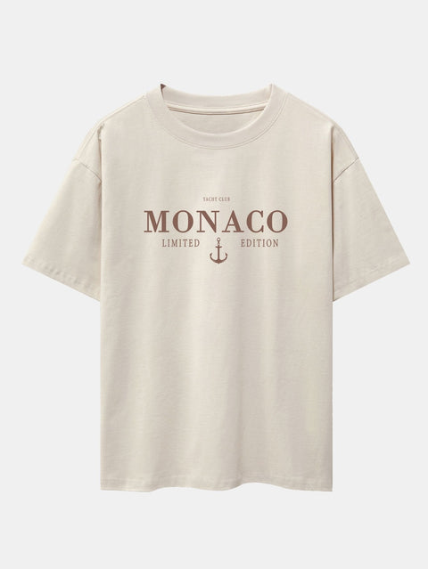 Monaco Slogan Print Drop Shoulder Oversize T-Shirt & Drawstring Corduroy Shorts