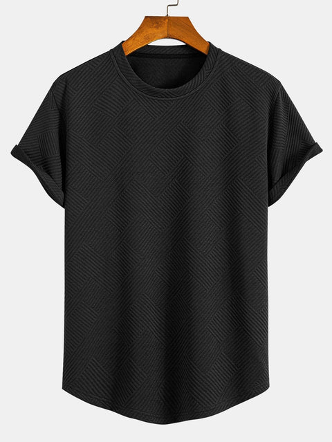 Short Sleeve Stripe Jacquard Arc Hem T-Shirt & Shorts