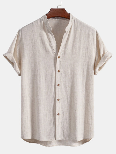 V Neck Linen Rayon Blend Shirt & Straight Leg Linen Pants
