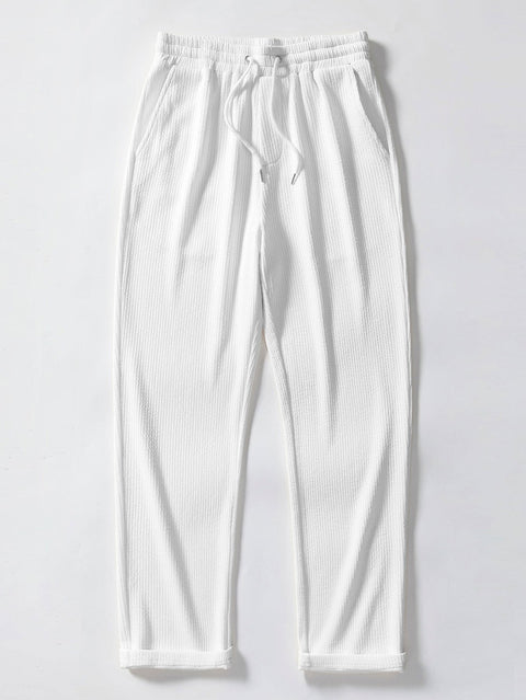 Stripe Jacquard Knit Polo Shirt & Straight Leg Ribbed Pants