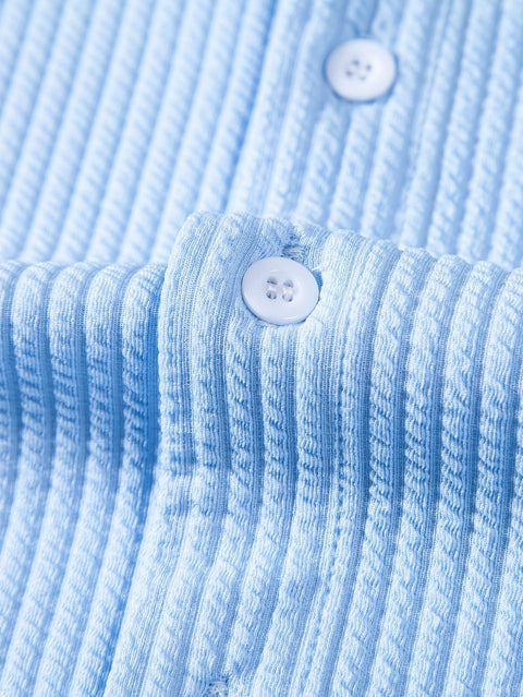 Muscle Fit Ribbed Stand Collar Shirt & Elastic Waist Straight Leg Trousers