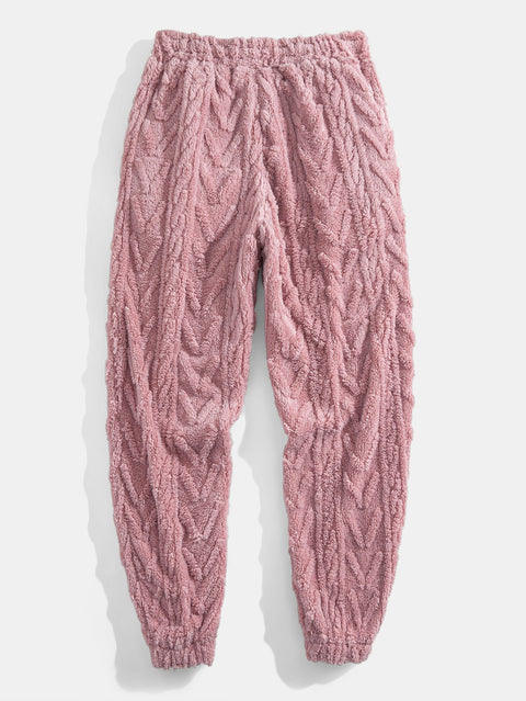 Geometric Jacquard Teddy Hoodie & Jogging Pants